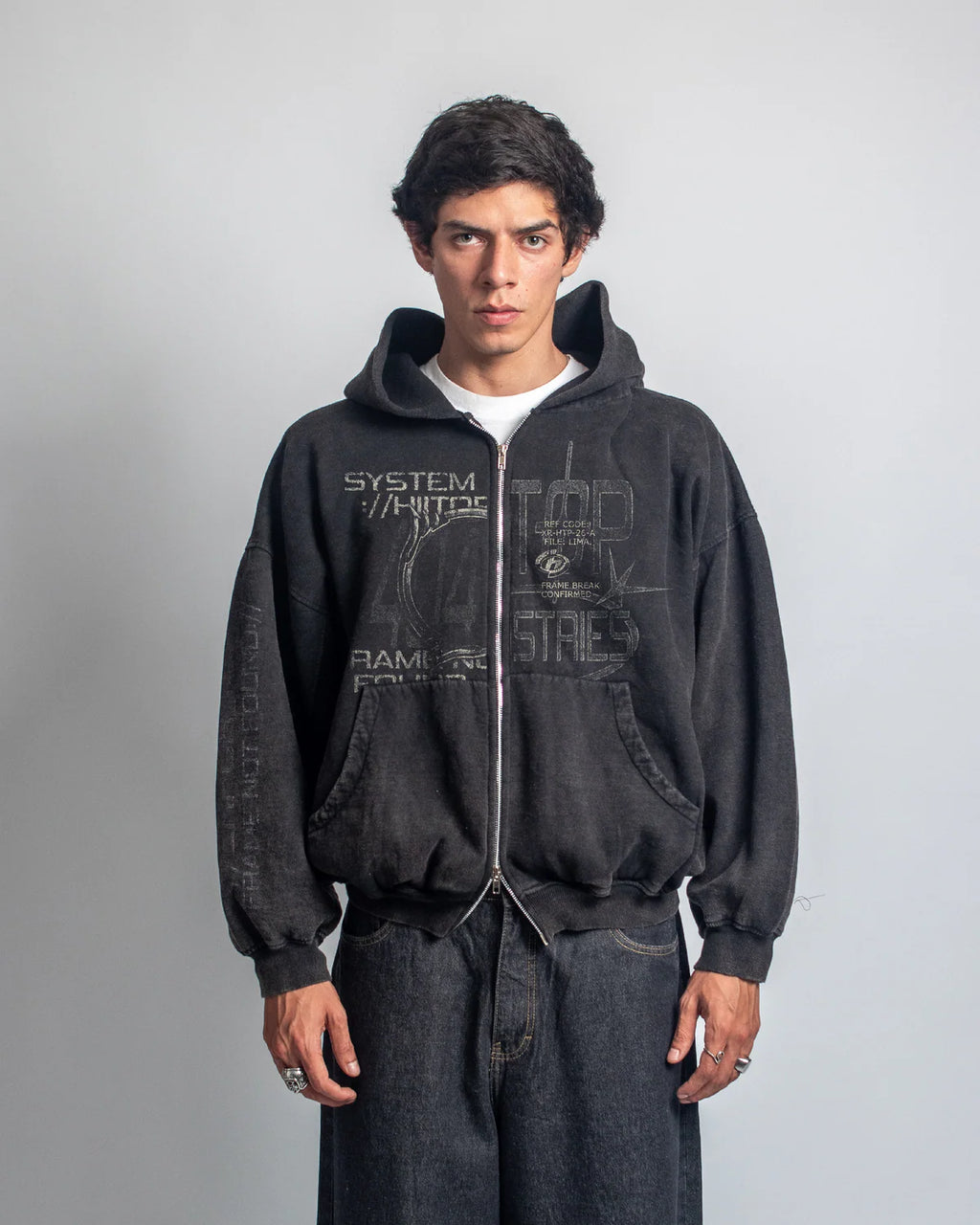DOBLE ZIP HOODIE BLACK ERROR 404 - HIITOP