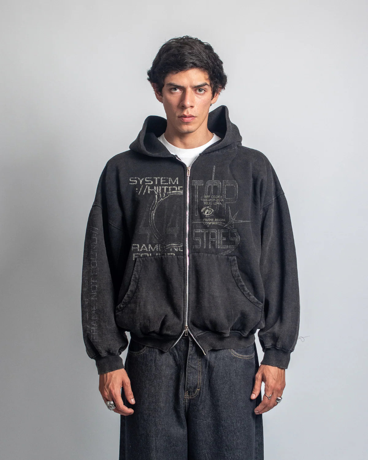 DOBLE ZIP HOODIE BLACK ERROR 404 - HIITOP