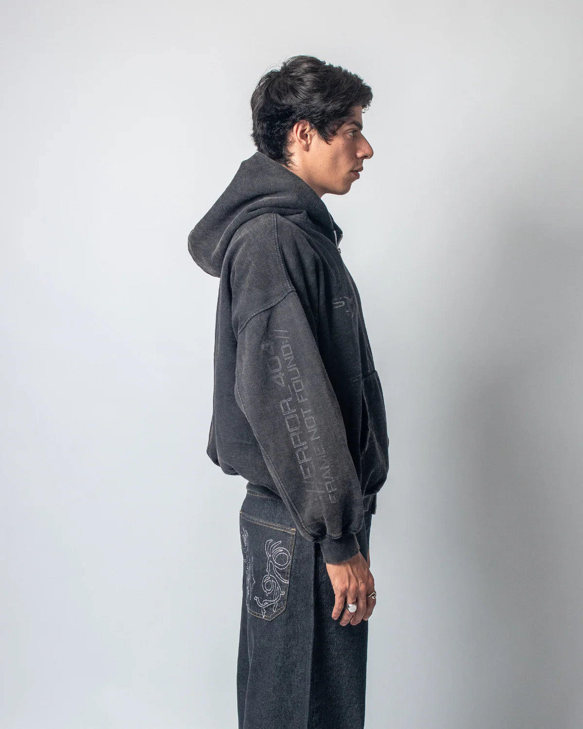 DOBLE ZIP HOODIE BLACK ERROR 404 - HIITOP