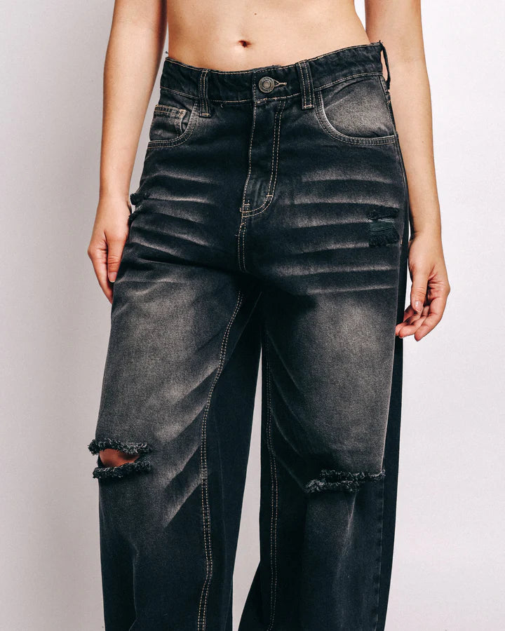 BLACK JEAN FRAYED - HIITOP