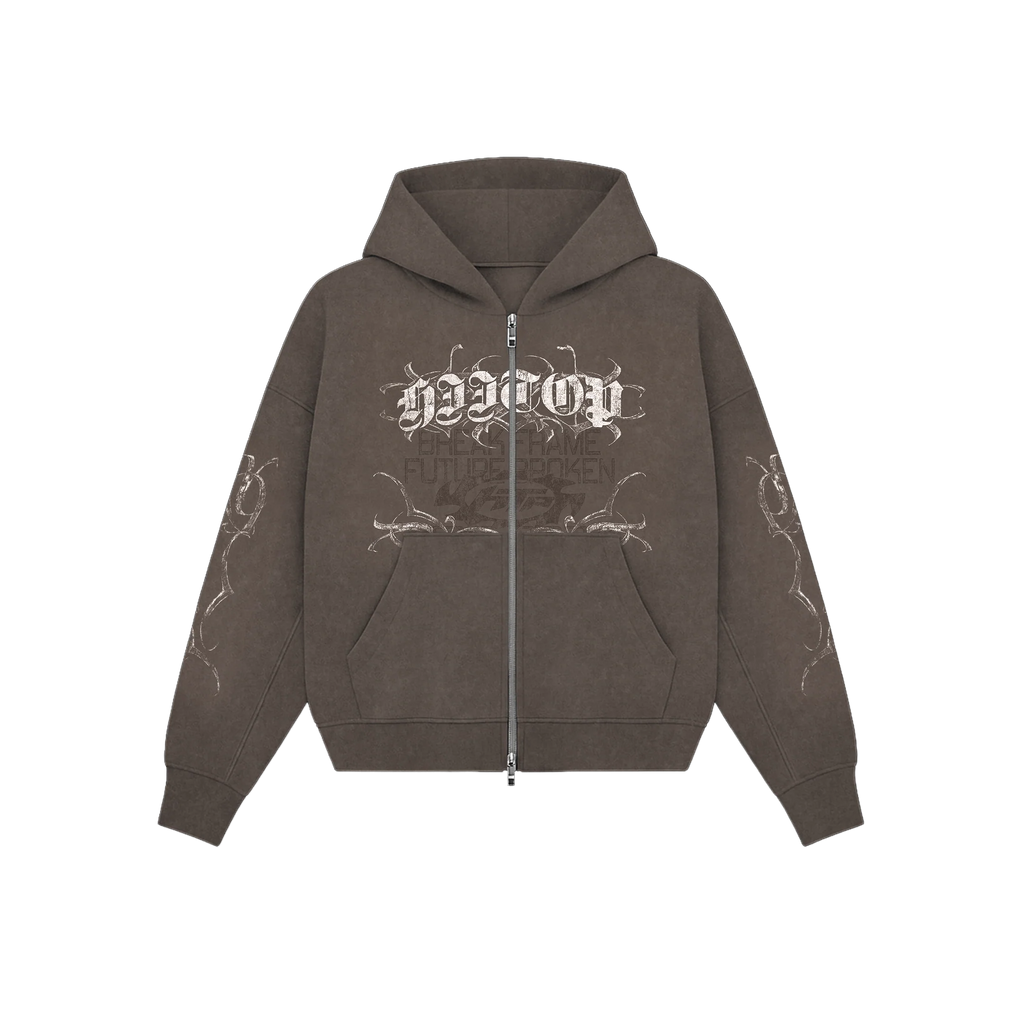 DOBLE ZIP HOODIE BROWN UNDERSTAND - HIITOP