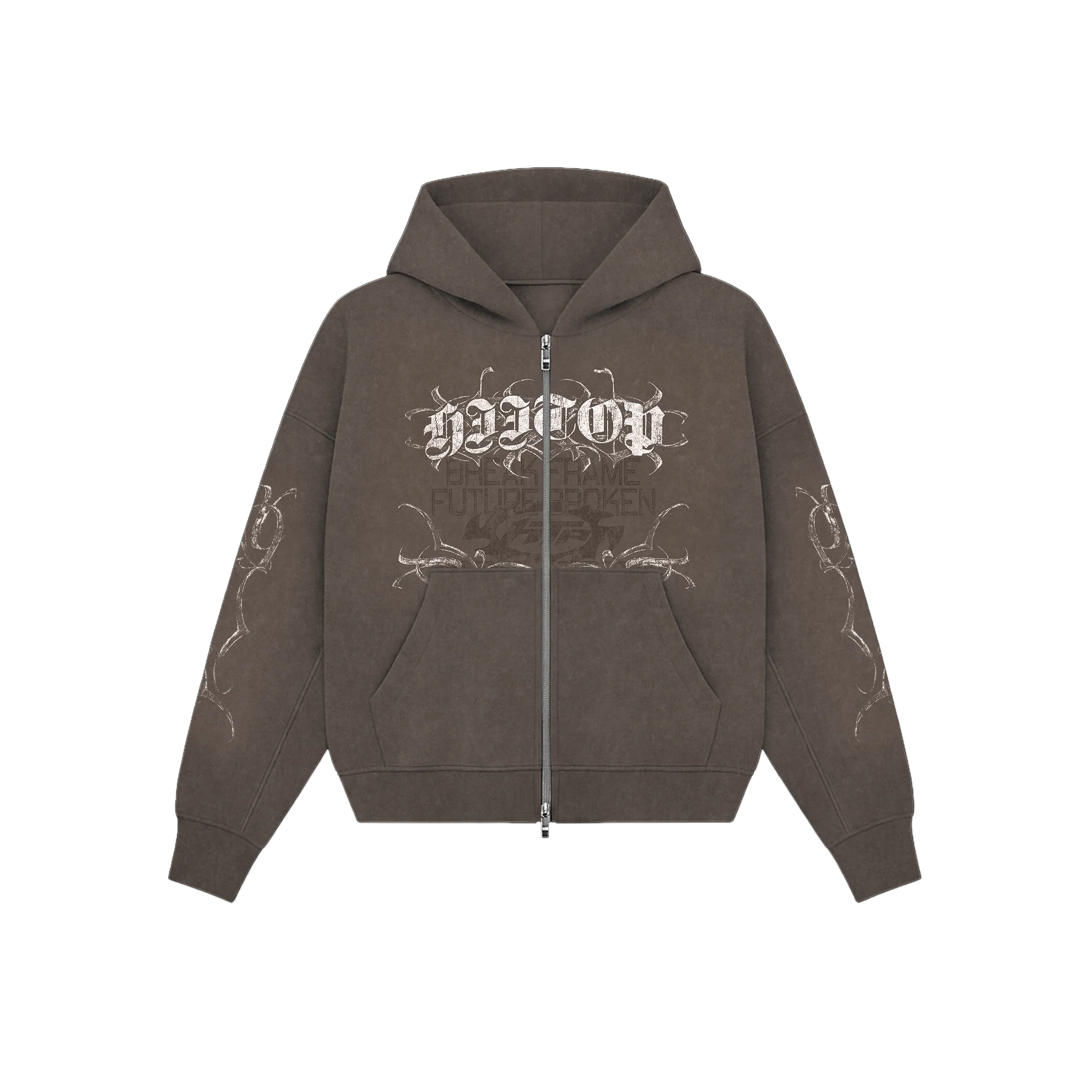 DOBLE ZIP HOODIE BROWN UNDERSTAND - HIITOP